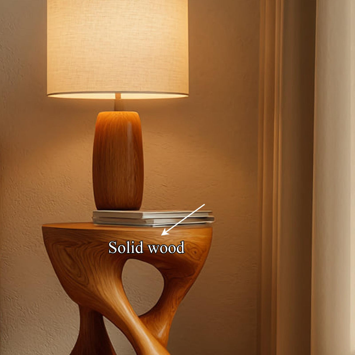 Handcrafted Rustic Wood Sculptural Nightstand, Unique Bedside Table & Decorative End Table for Bedroom Decor