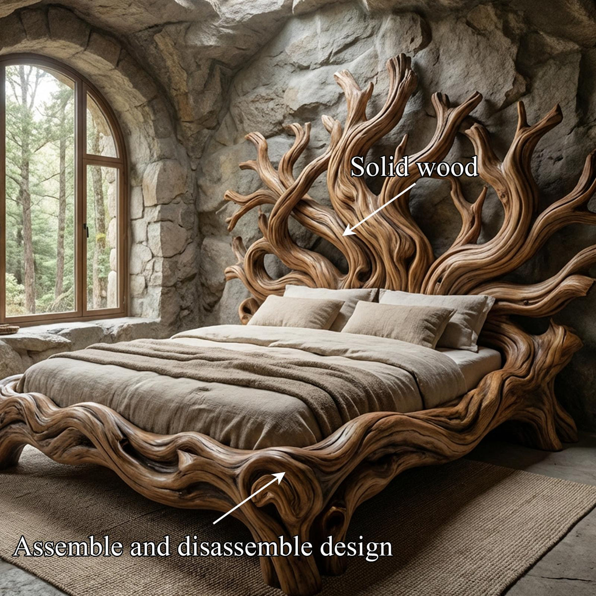 Rustic Tree shelf Bed Frame For Bedroom Or Private Room
