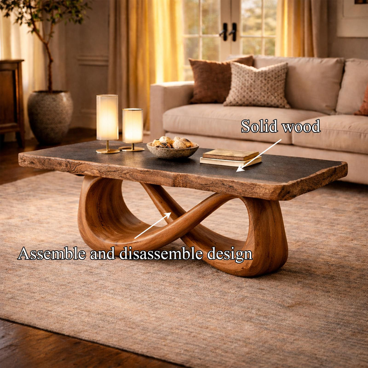 Spry Interior Sculptural Loop Solid Wood Coffee Table, Warm Modern Abstract Center Table for Luxury Living Room Interiors, SINLKICF308