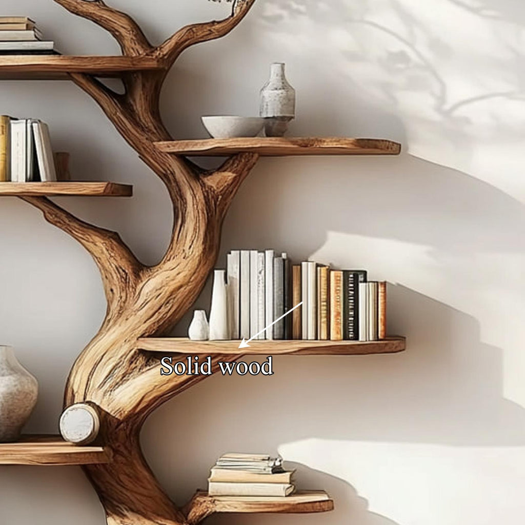 Rustic Artistic Tree Shaped Wooden Bookshelf, Handcrafted Branch Bookcase Organizer for Bedroom, Living Room