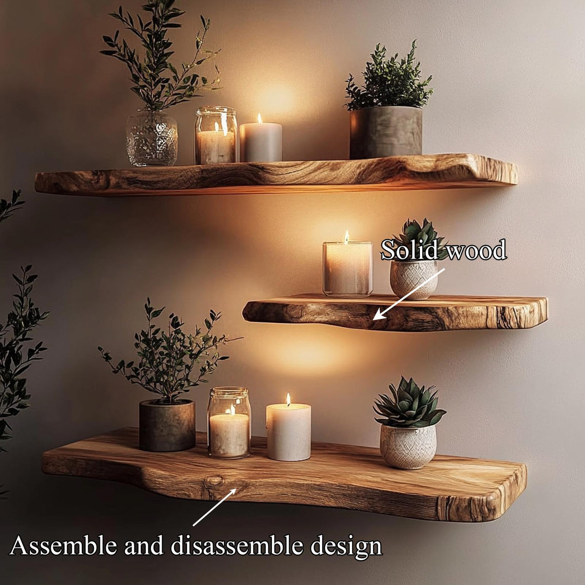 Rustic Farmhouse Live Edge Wooden Floating Shelf For Cozy Corner Decor