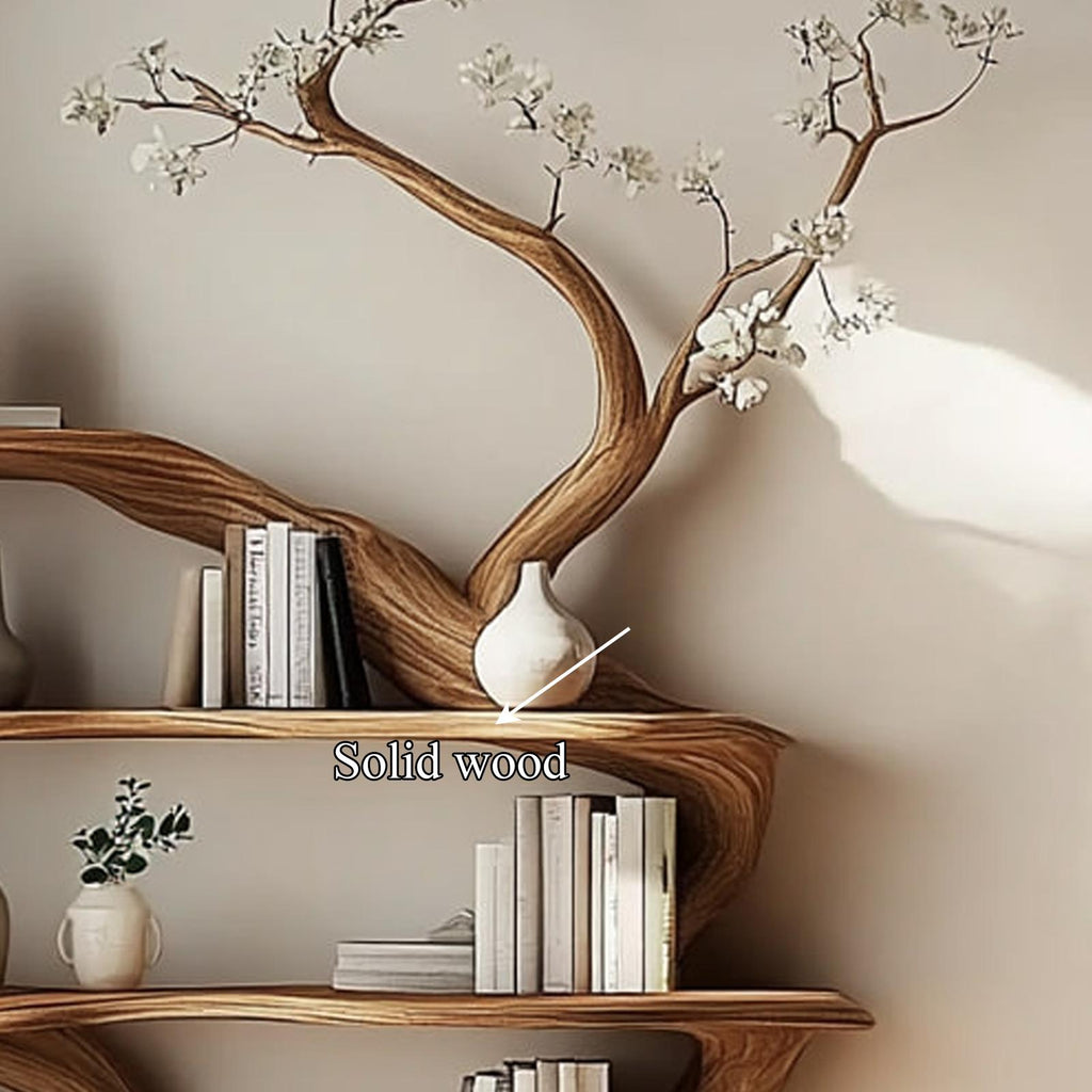Rustic Unique Tree Shaped Wood Bookshelf, Large Handcrafted Branch Bookcase & Storage Organizer for Living Room