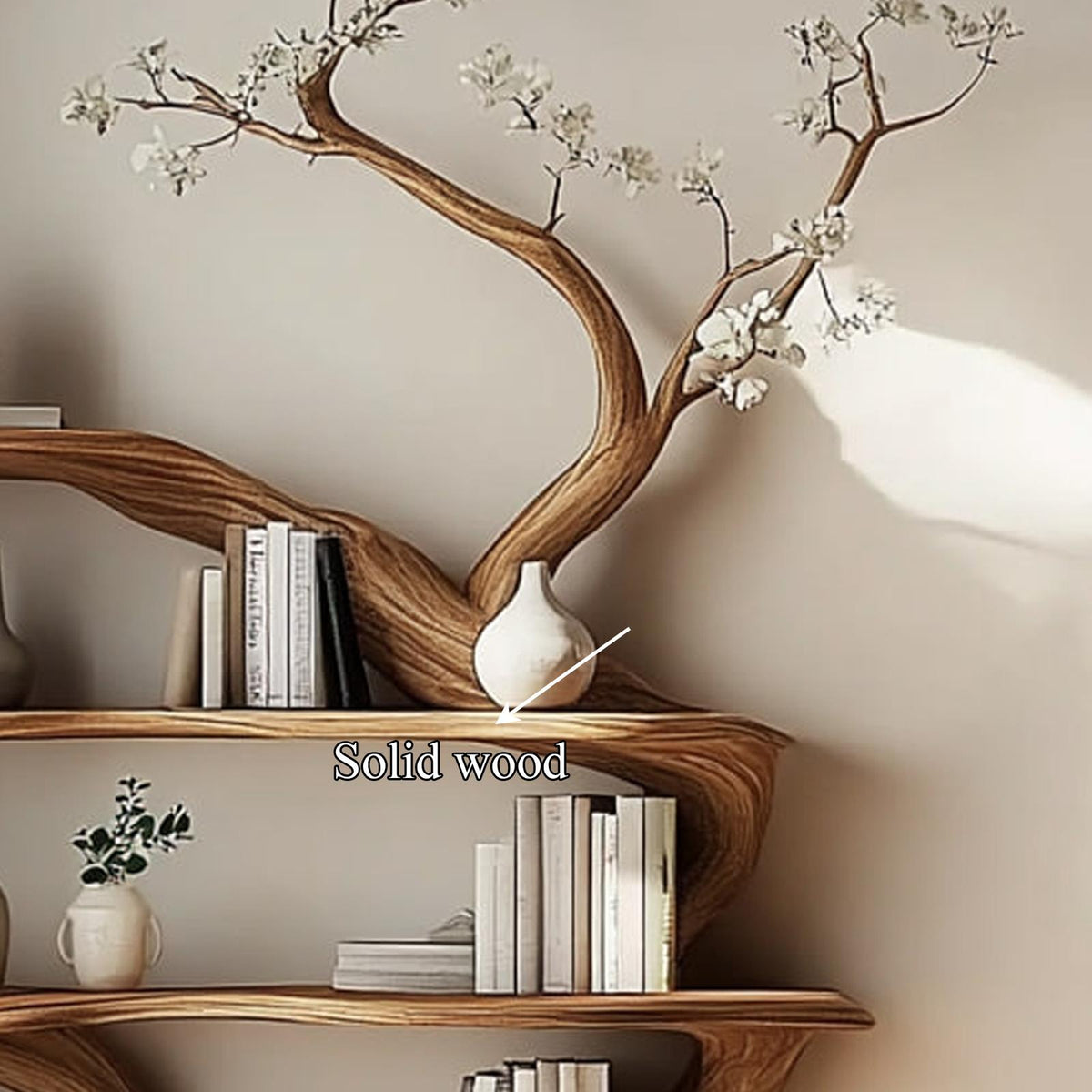 Rustic Unique Tree Shaped Wood Bookshelf, Large Handcrafted Branch Bookcase & Storage Organizer for Living Room