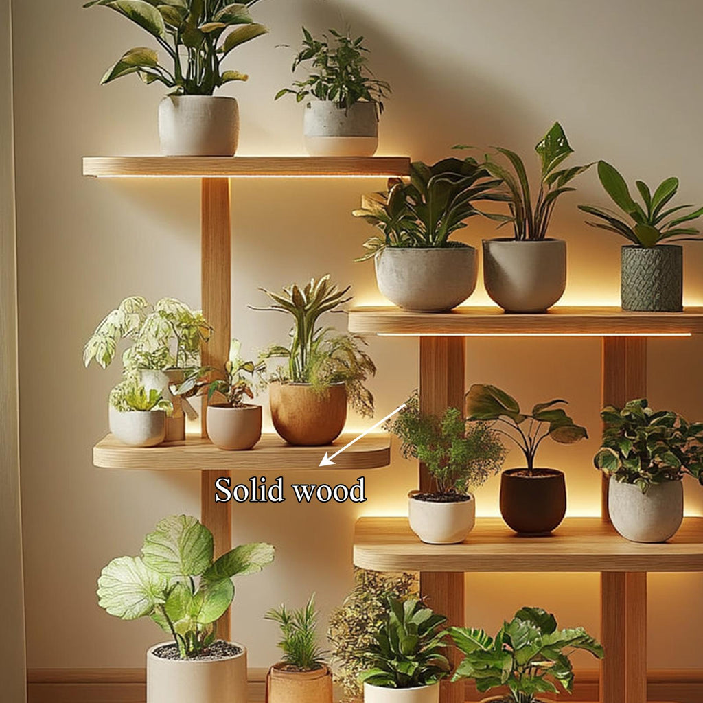 Mid-Century Modern Plant Display Stand, Solid Wood Indoor Flower Pot Holder, Tiered Wooden Plant Racks for Patio