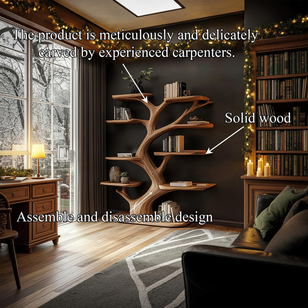 Rustic Tree Wall Shelf, Handmade Solid Wood Branch Bookcase, Holiday Decor Floating Shelf for Bedroom