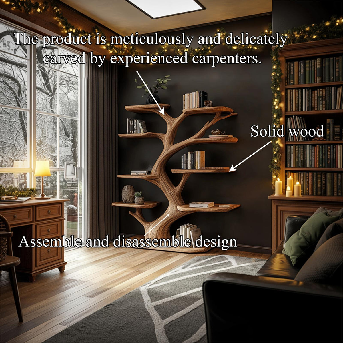 Rustic Tree Wall Shelf, Handmade Solid Wood Branch Bookcase, Holiday Decor Floating Shelf for Bedroom