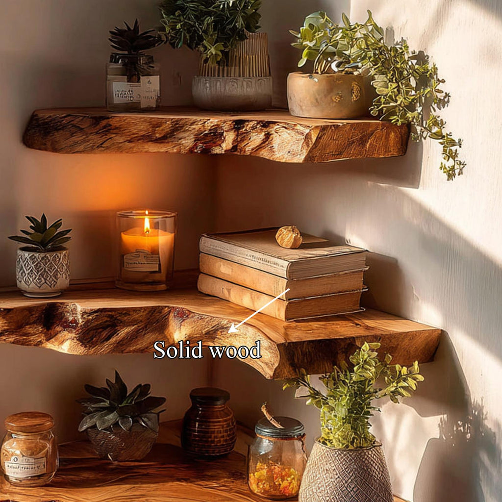 Rustic Live Edge Corner Floating Shelf Handmade for Living Room