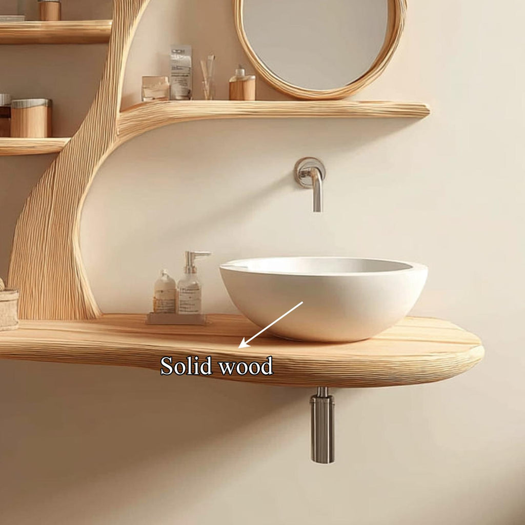 Artistic Wooden Tree Trunk Bathroom Vanity, Handcrafted Live Edge Pedestal Vessel Sink Stand, Model