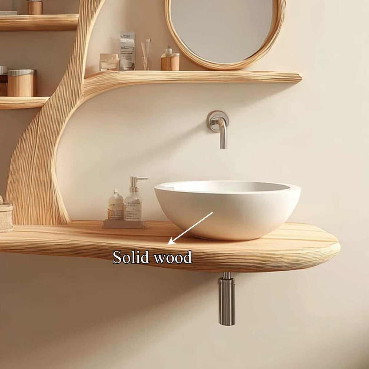 Artistic Wooden Tree Trunk Bathroom Vanity, Handcrafted Live Edge Pedestal Vessel Sink Stand, Model