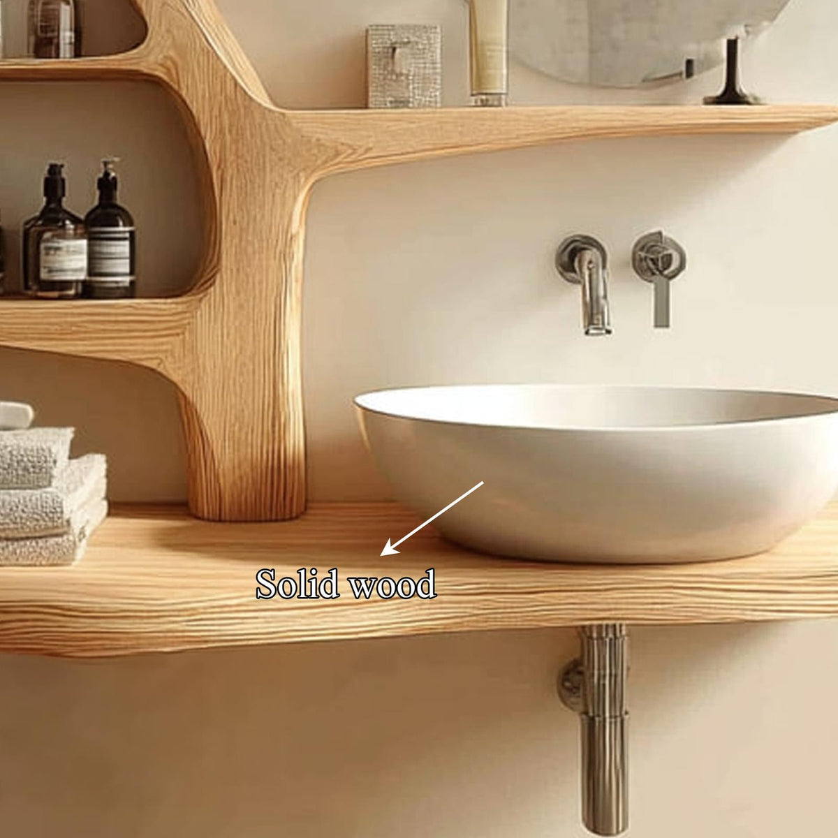 Rustic Nature Inspired Wooden Bathroom Vanity, Live Edge Solid Wood Floating Sink Stand Console, Model