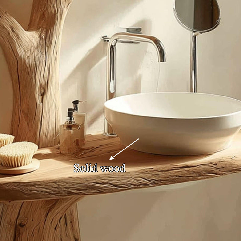 Rustic Tree Branch Shape Bathroom Vanity, Natural Wood Live Edge Pedestal Sink Stand for Home Spa, Model