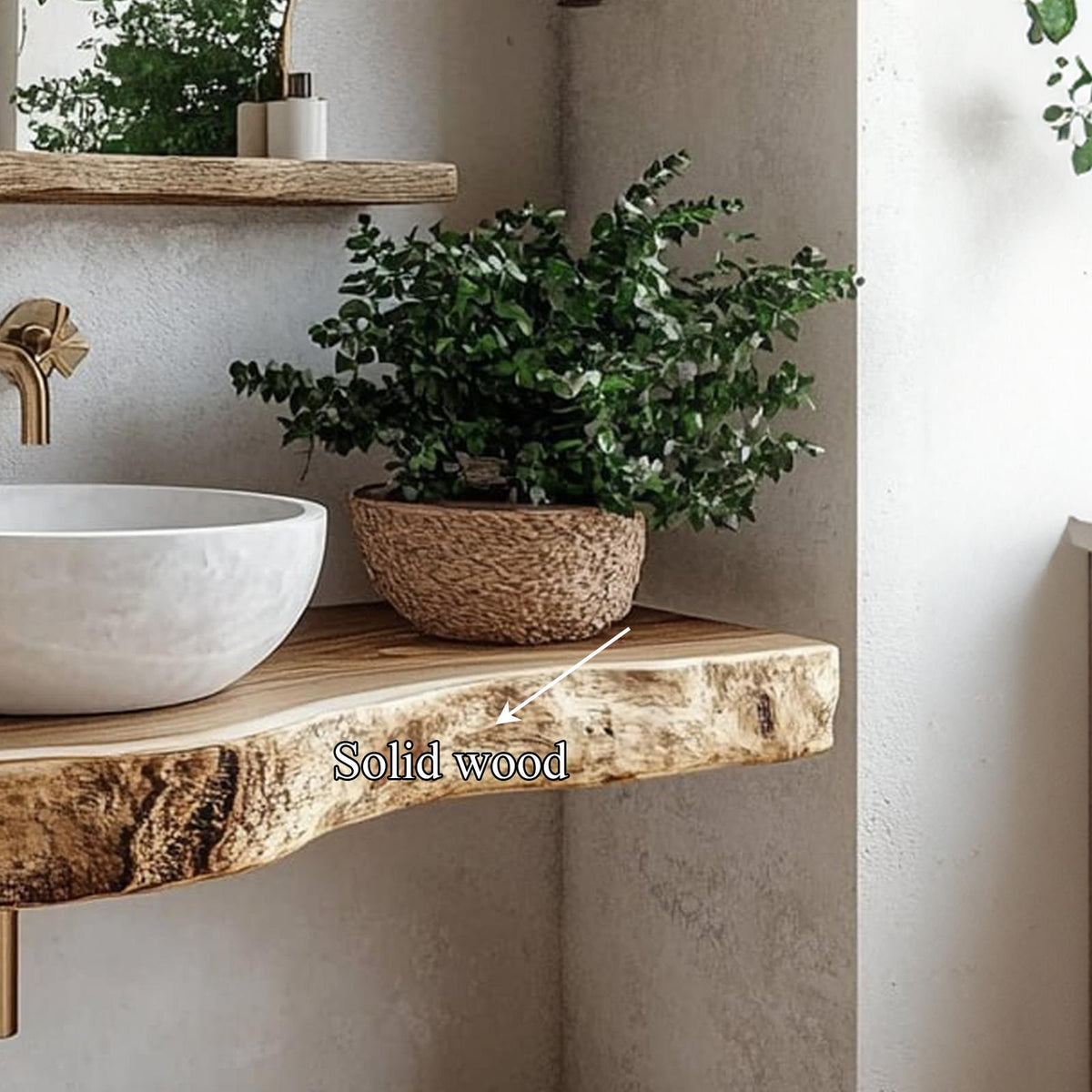 Rustic Floating Shelf Vanity Natural Finish Bathroom