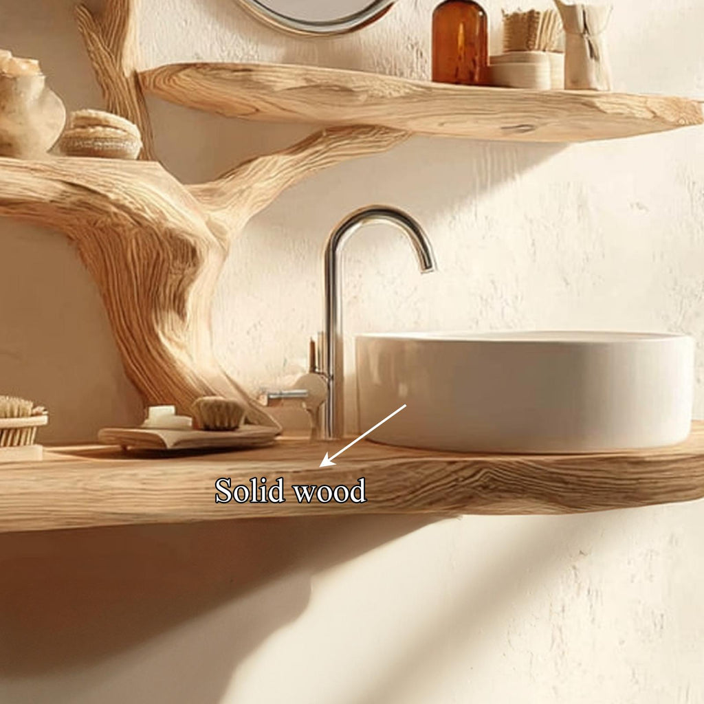 Rustic Natural Tree Wall Mounted Vanity, Live Edge Wooden Bathroom Floating Sink Console, Model
