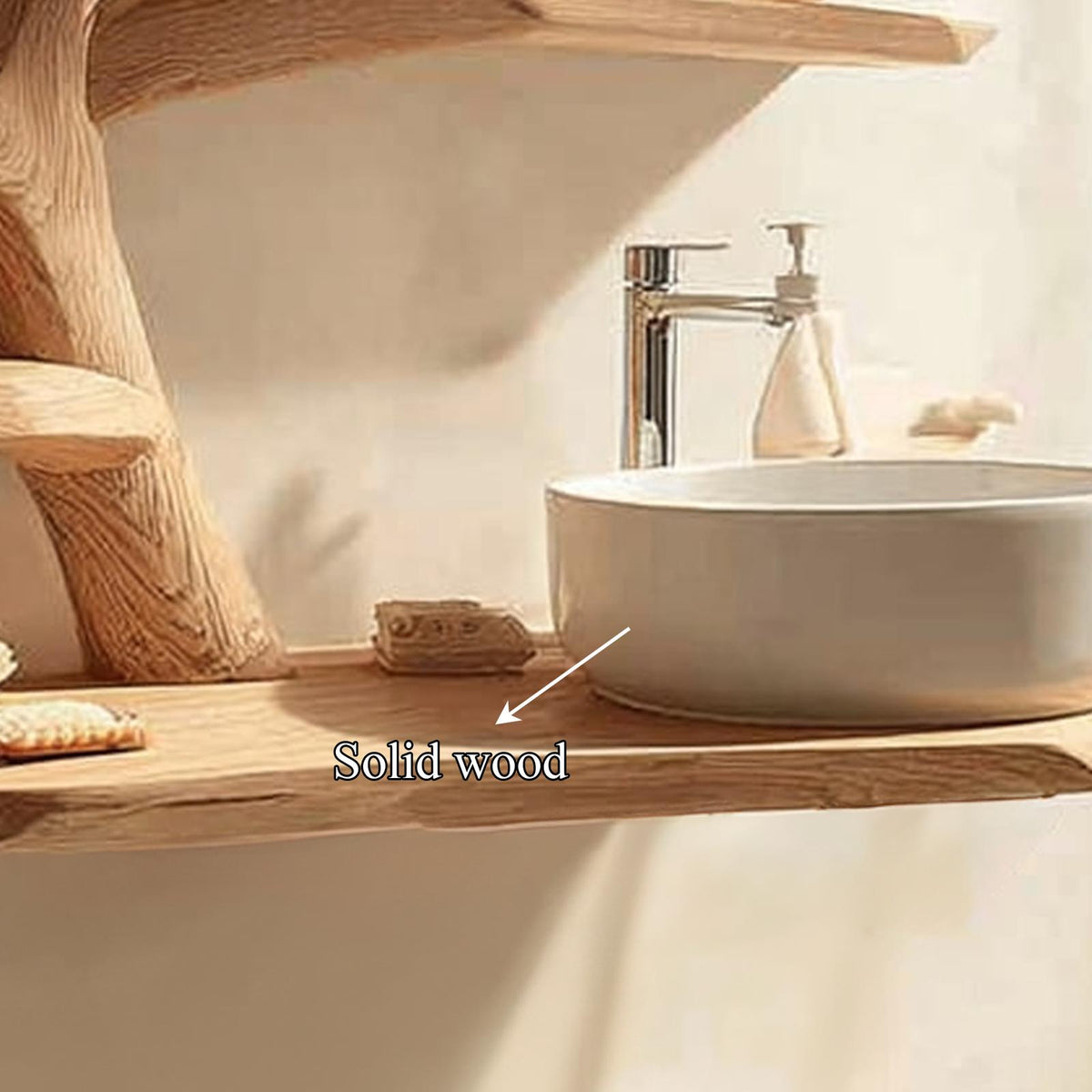 Rustic Tree Branch Bathroom Vanity, Live Edge Natural Wood Pedestal Sink Stand for Washroom & Spa, Model