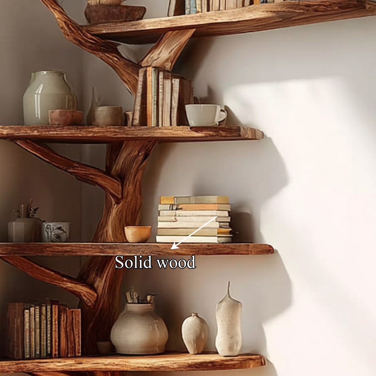 Spry Interior Handcrafted Rustic Corner Floating Shelf, Wooden Branch Storage Organizer & Artistic Wall Display for Cozy Living Room SINLKITB471
