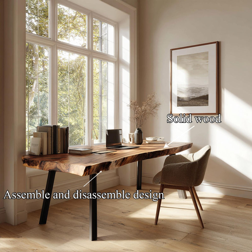 Organic Modern Work Desk, Handcrafted Solid Wood Writing Computer Table for Home Office, Bedside Study Room
