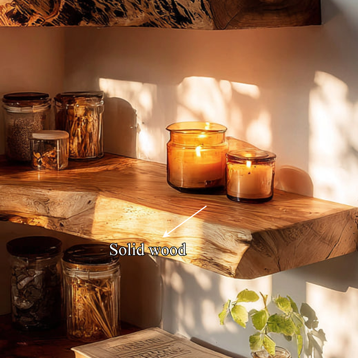 Rustic Floating Corner Display Shelf, Wall Mounted Solid Wood Corner Storage Organizer for Bathroom