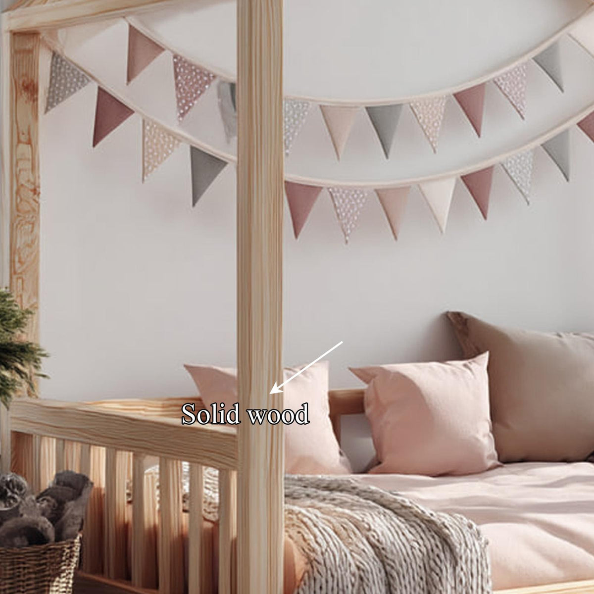 Spry Interior Scandinavian Montessori Floor House Bed, Solid Wood Kids Bed Frame, Wooden Playhouse Cottage Bed for Toddlers SINLKIWB59