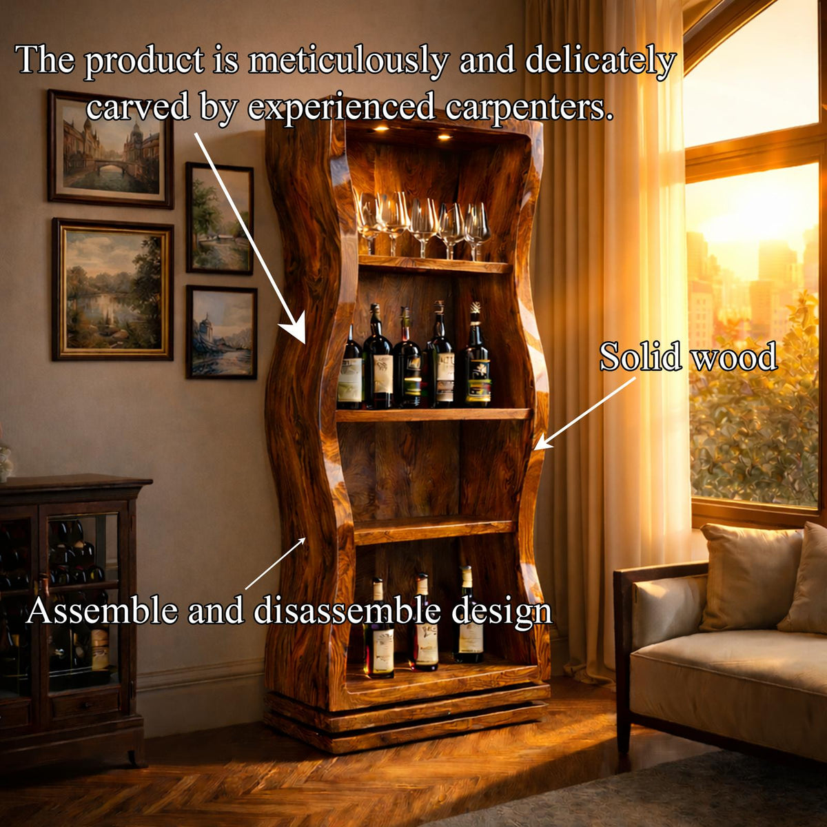 Organic Modern Tall Bar Storage Display Cabinet For Living Room SINLKISC446