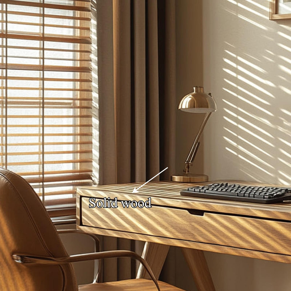 Contemporary Linear Work Desk, Solid Wood Minimalist Computer Writing Table for Home Office, Bedroom Study Desk