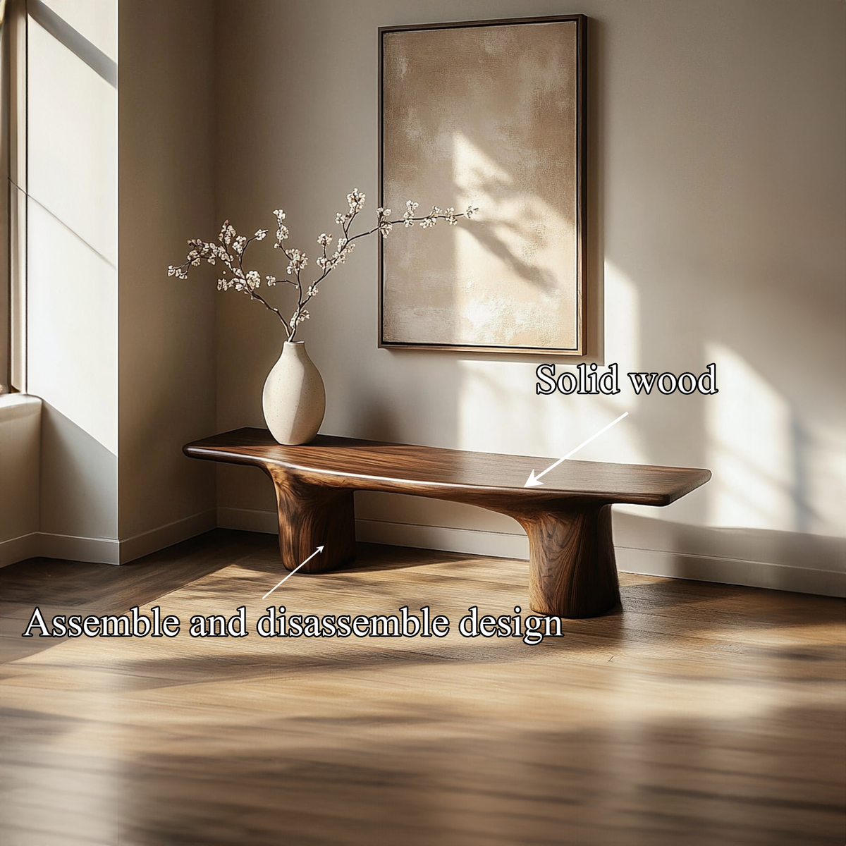 Spry Interior Rustic Low Bench, Handcrafted Solid Wood Entryway Seating & Bed End Accent Bench for Living Room, SINLKIRS053