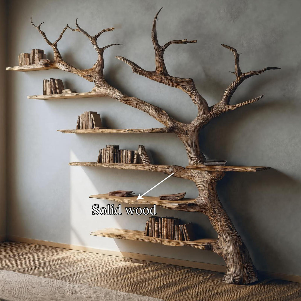 Rustic Branch Bookshelf, Handcrafted Solid Wood Wall Mounted Bookcase & Artistic Hanging Storage for Home Office Decor