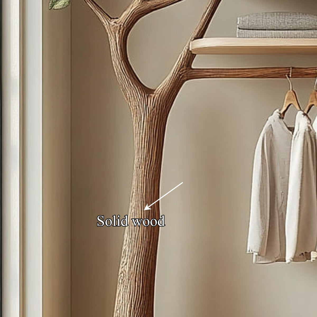 Nature-Inspired Wooden Tree Clothing Rack, Solid Wood Standing Coat Hanger, Modern Bedroom Garment Closet Organizer