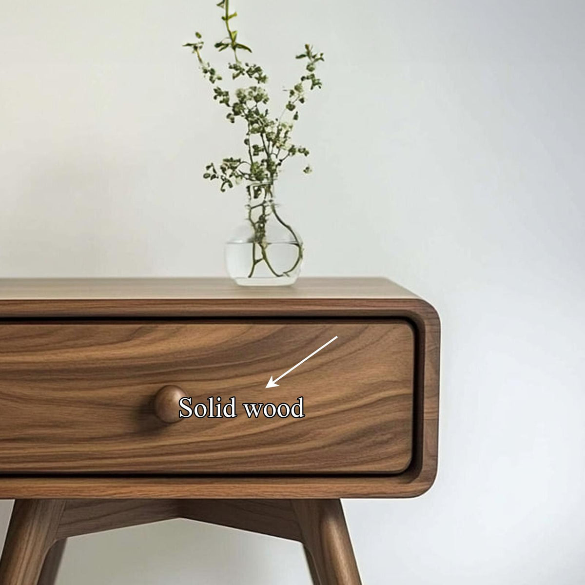 Minimalist Sculptural Wood Side Table, Modern Geometric Bedside End Table for Bedroom & Living Room, Model