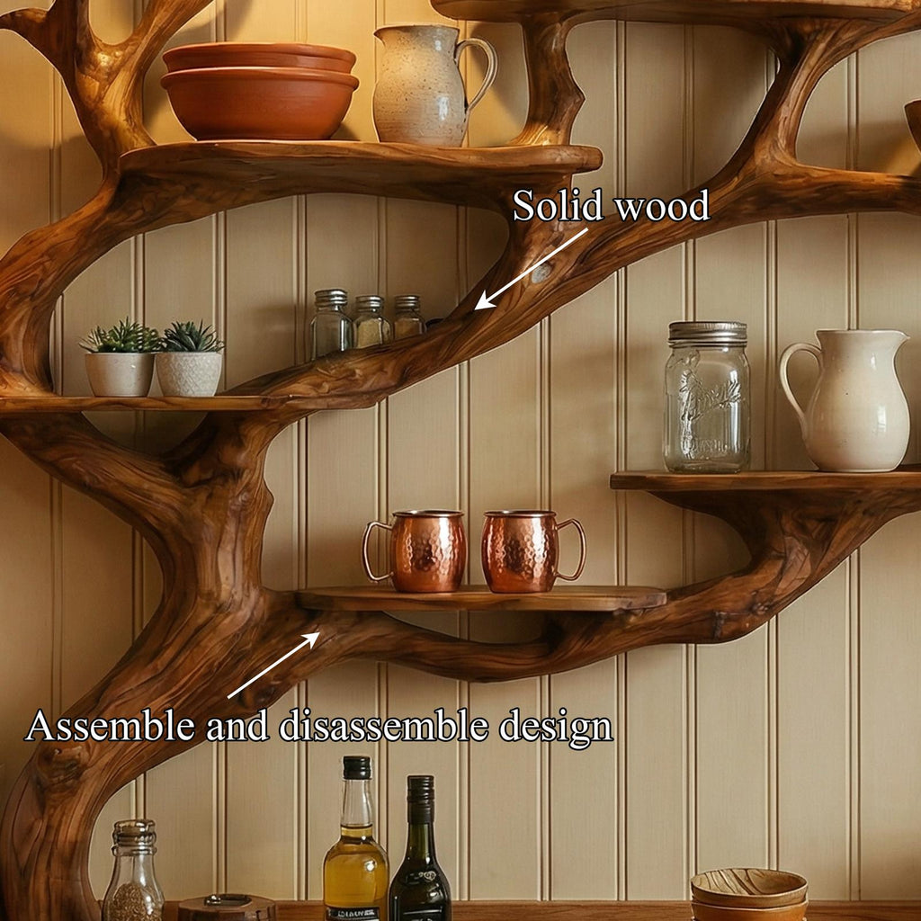 Rustic Tree Branch Wall Shelf Kitchen Storage Display Decor
