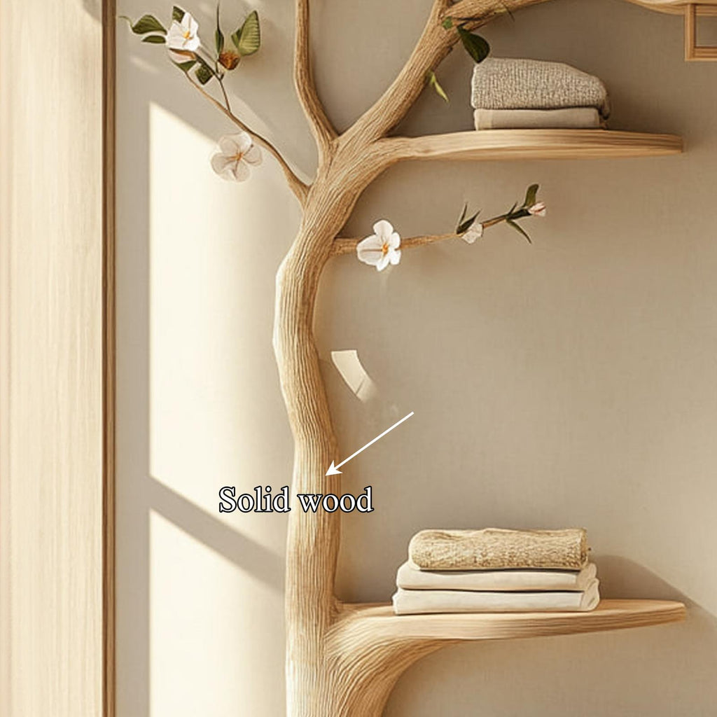 Rustic Tree Clothes Rack Solid Wood Bedroom Organizer