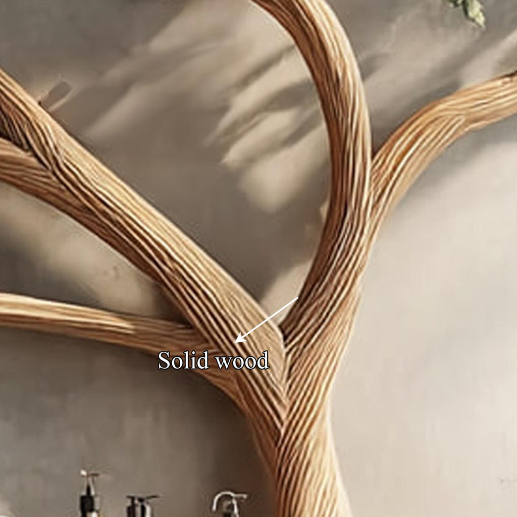Rustic Organic Tree Branch Wall Mounted Vanity, Live Edge Wood Floating Bathroom Sink Stand, Model