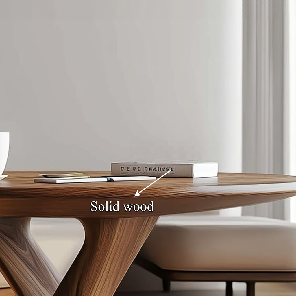 Modern Sculptural Round Coffee Table, Solid Wood Geometric Art Centerpiece Table for Living Room, Lounge, Foyer