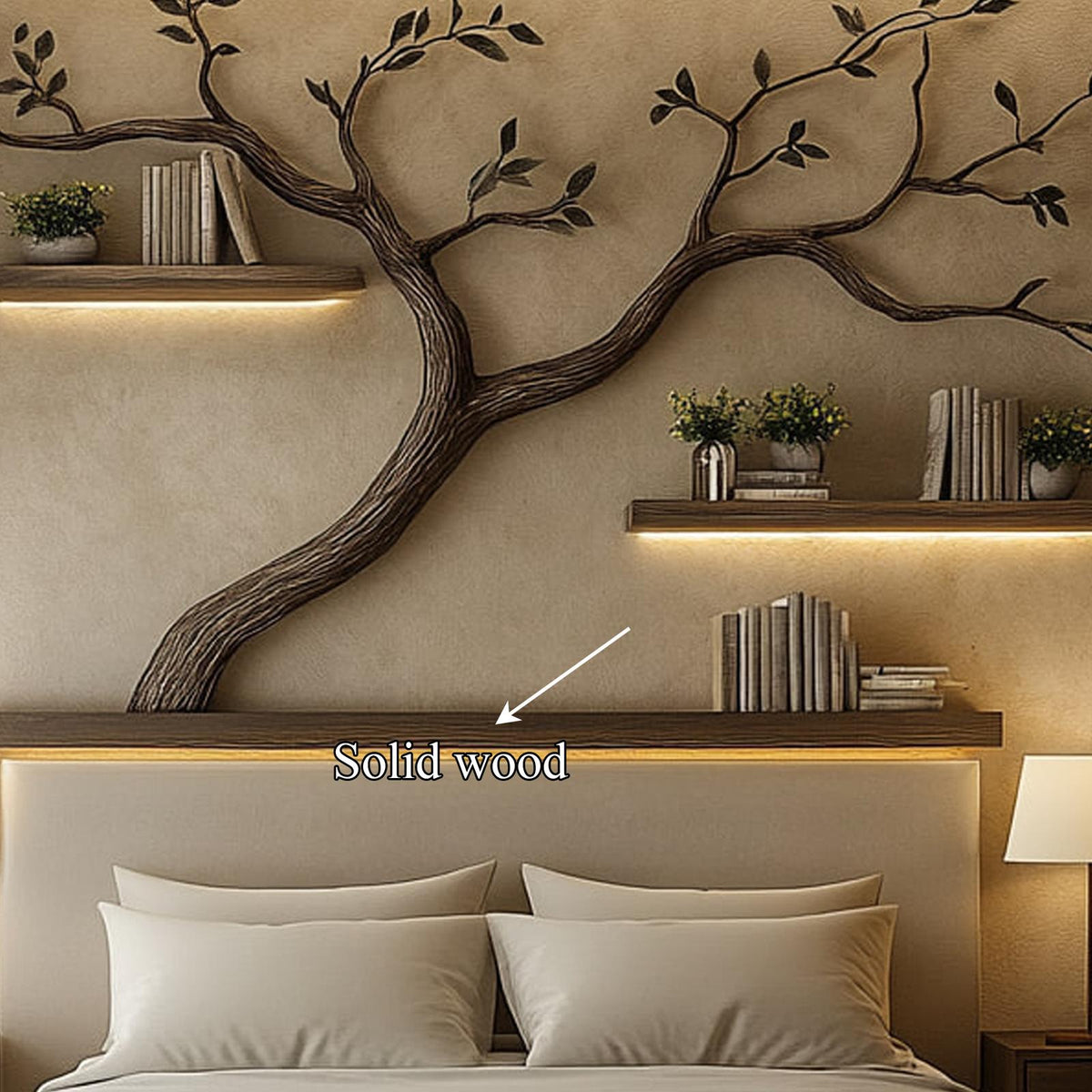 Mid Century Tree Wall Bookshelf Bedroom Headboard