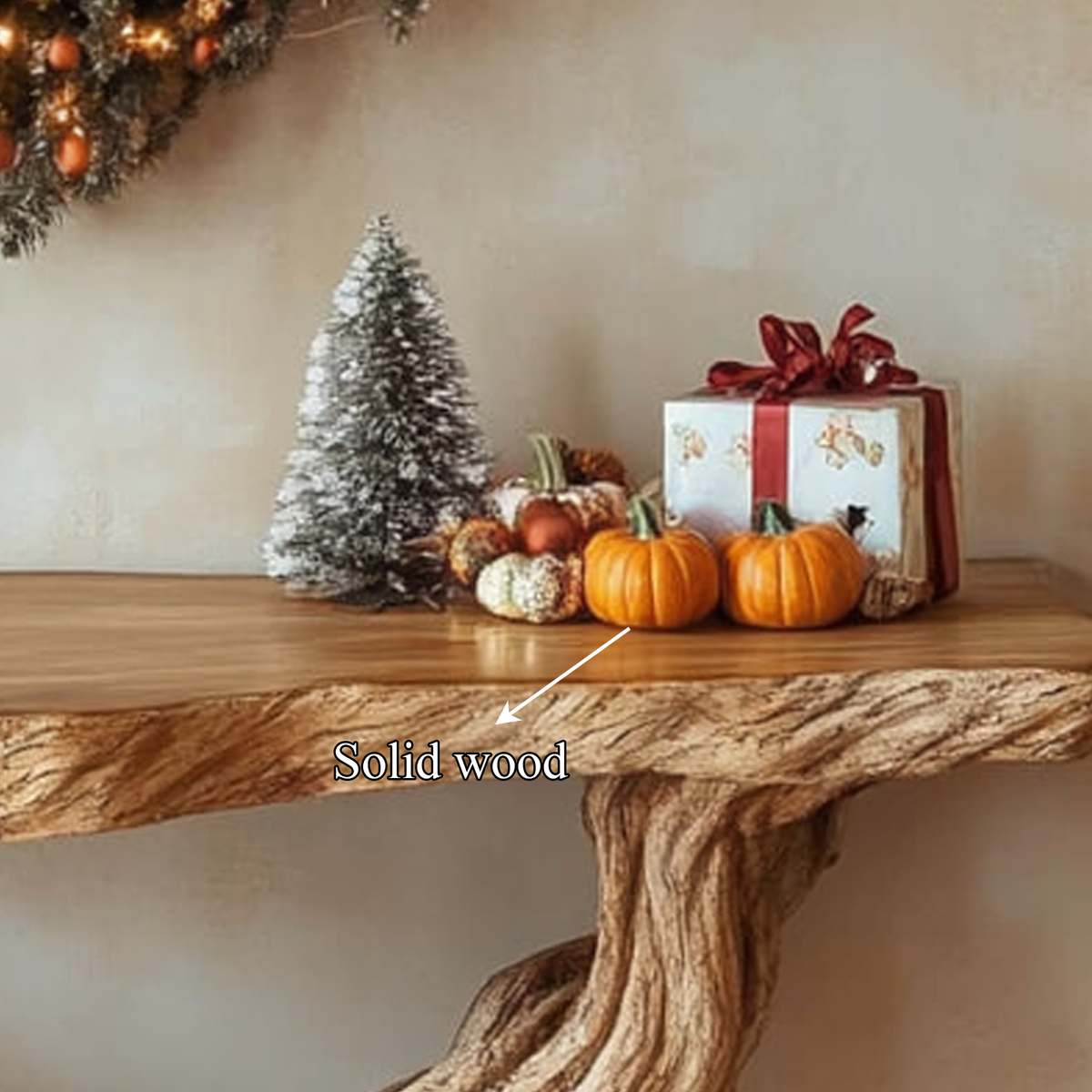 Rustic Console Table, Handcrafted Solid Wood Tree Root Base, Live Edge Entryway & Foyer Accent Display Table