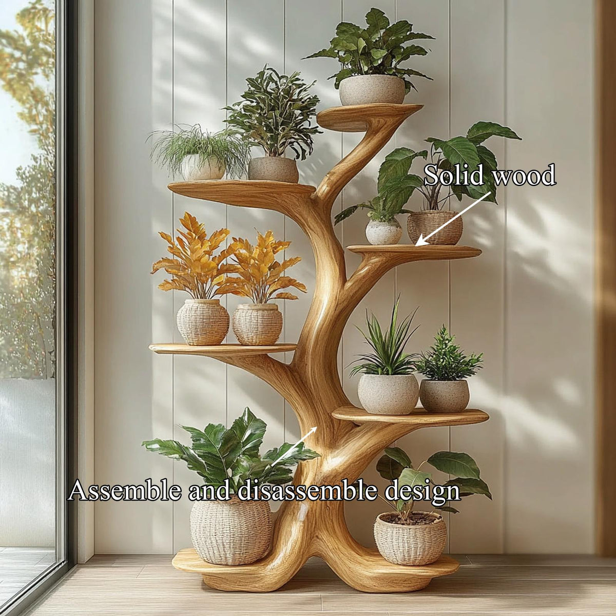 Rustic Tree Plant Shelf Organic Multi-Level Display Home Interior Decor