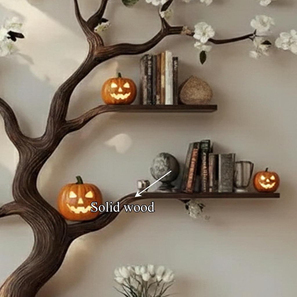 Rustic Natural Tree Branch Wall Bookshelf, Spooky Halloween Floating Bookshelf, Goth Tree Branch Wall Decor