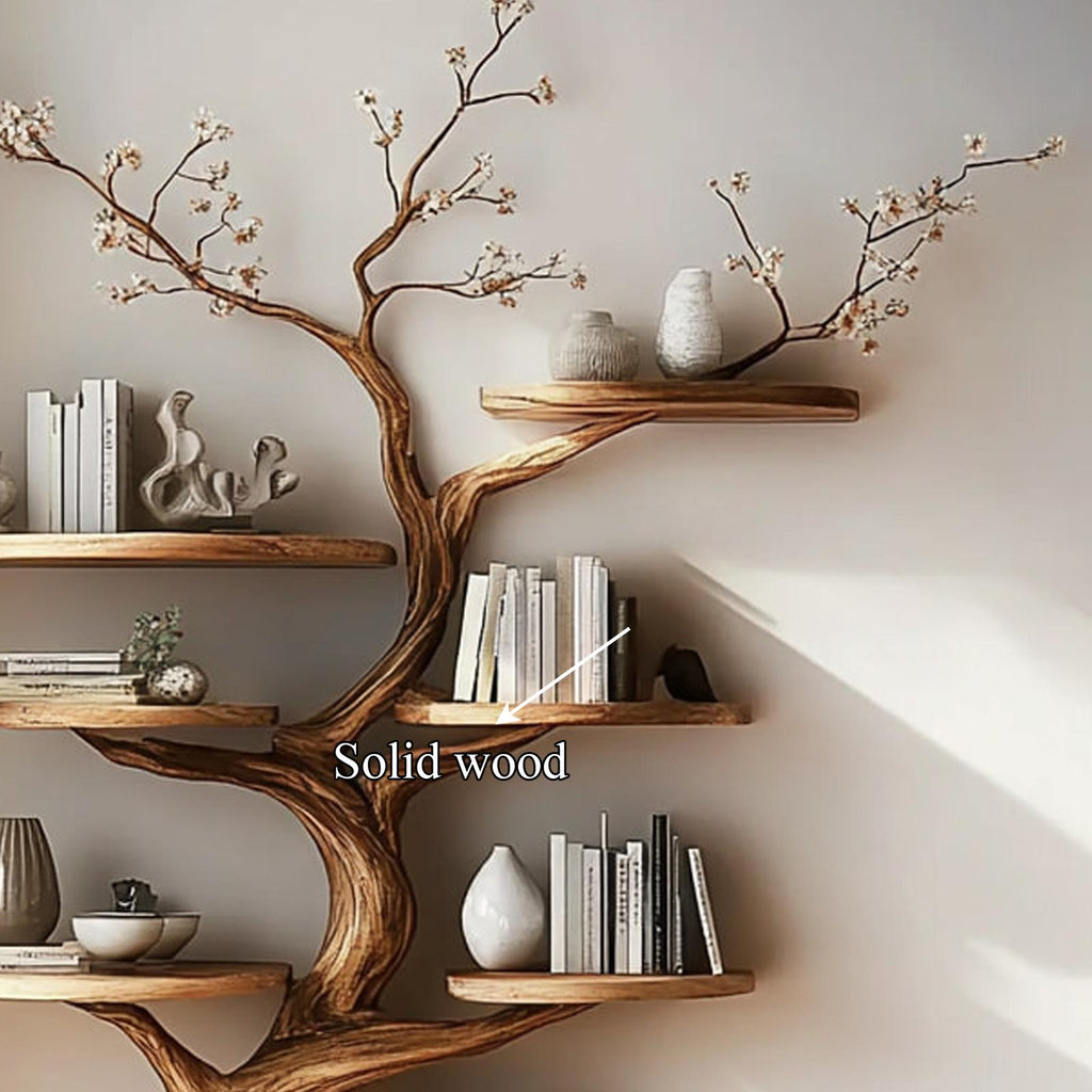 Rustic Tree Display Shelf, Handcrafted Wood Branch Bookshelf & Artistic Wall Storage Unit for Living Room, Bedroom