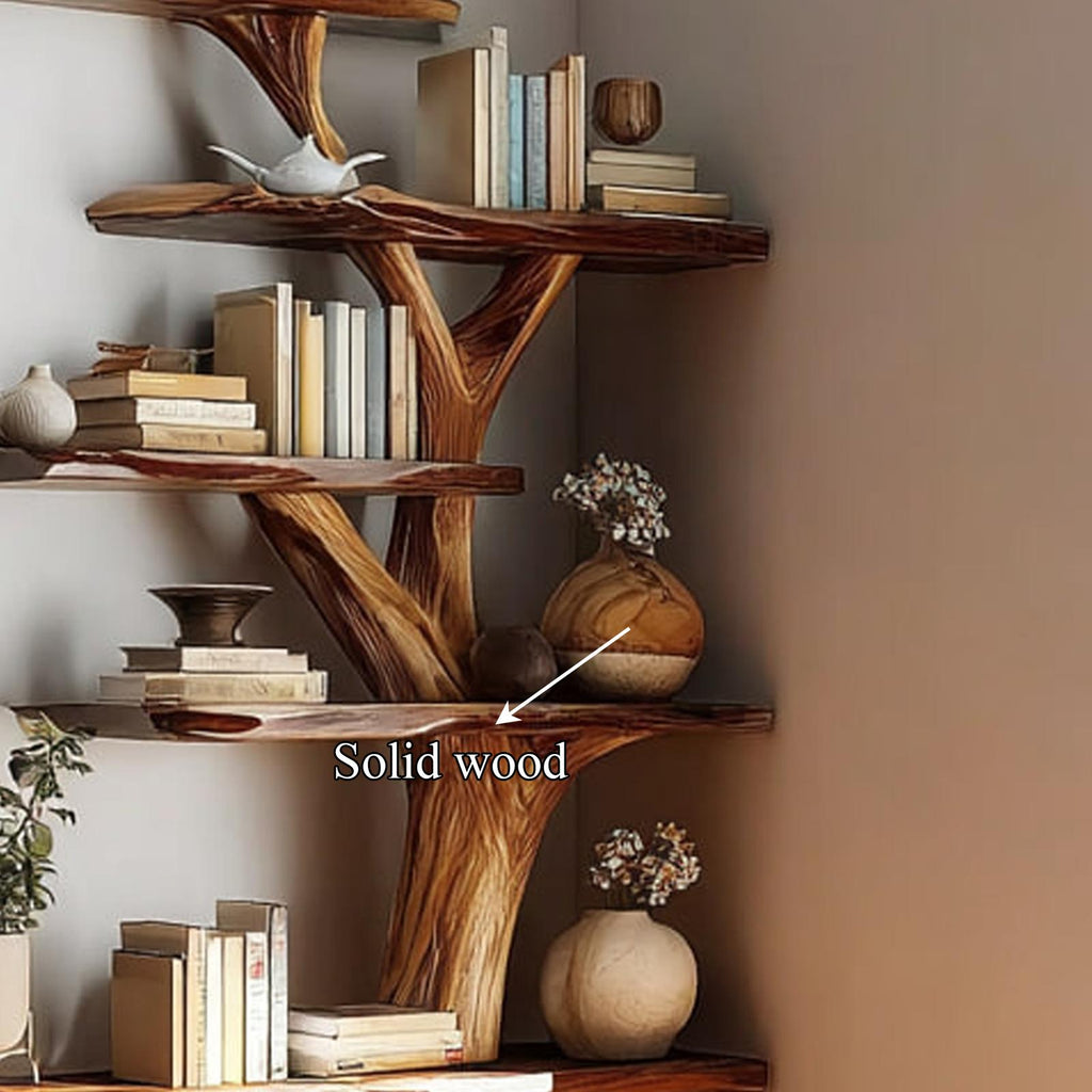 Rustic Artistic Corner Display Shelf, Handcrafted Wood Floating Branch Wall Shelf Organizer for Living Room Decor