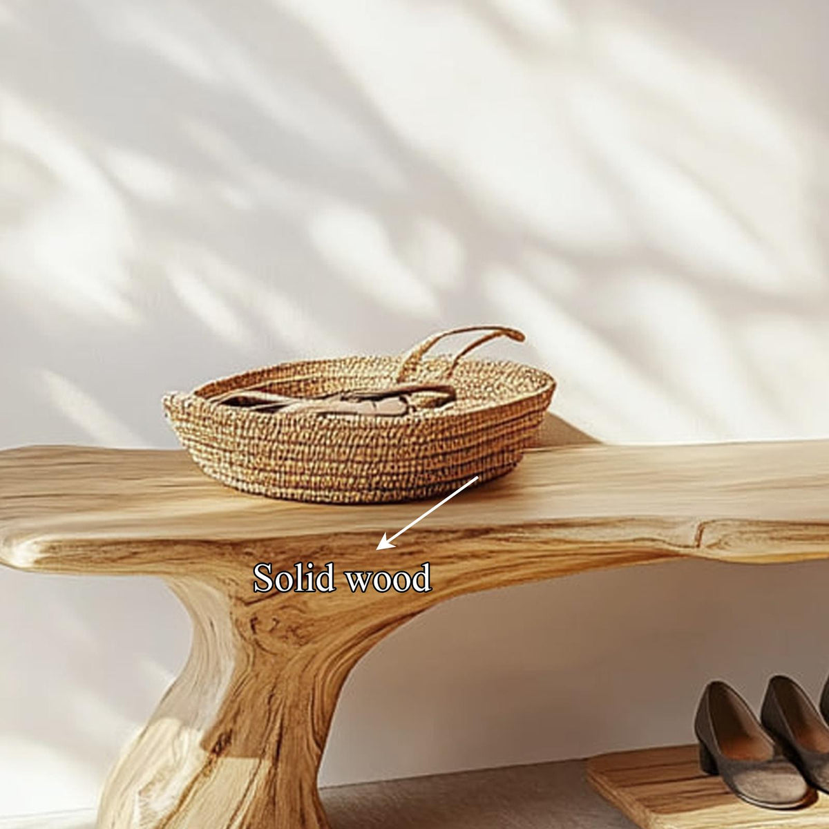 Rustic Wooden Shoe Bench With Organic Design Foyer