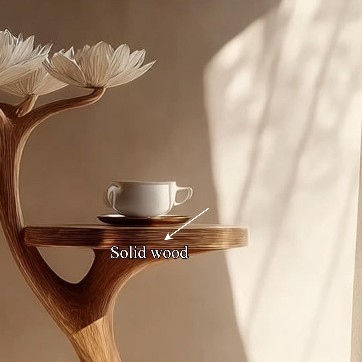 Rustic Wood Sculptural Bedside Table, Modern Bedroom Nightstand & Space Saving Corner Accent End Table