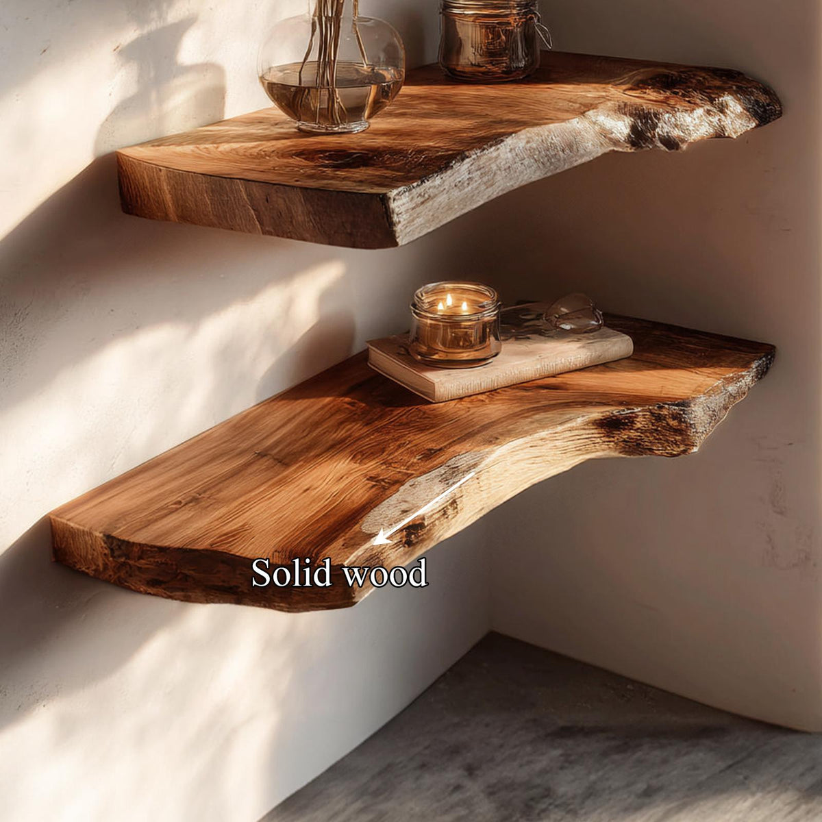 Rustic Solid Wood Floating Shelf, Wall Mounted Kitchen Spice Storage Rack & Dining Room Decorative Tableware Display Ledge
