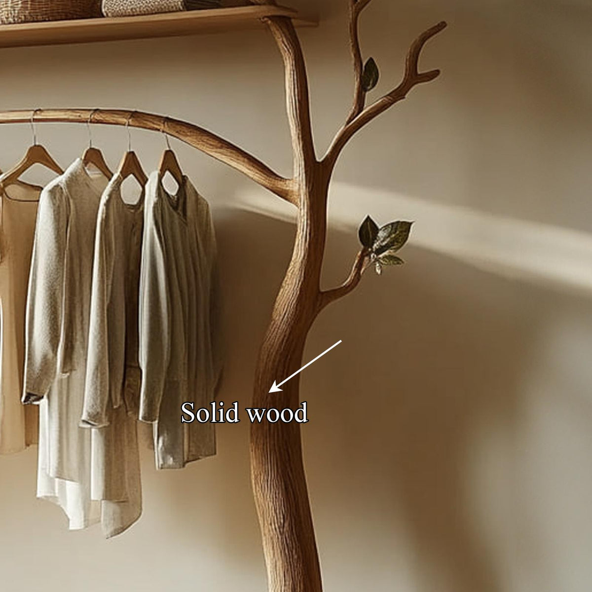 Rustic Tree Clothes Rack Solid Wood Bedroom Organizer