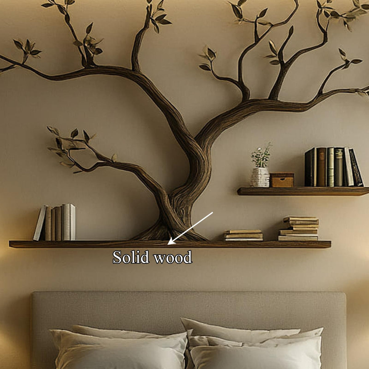 Mid Century Organic Tree Bookshelf Headboard Bedroom Design