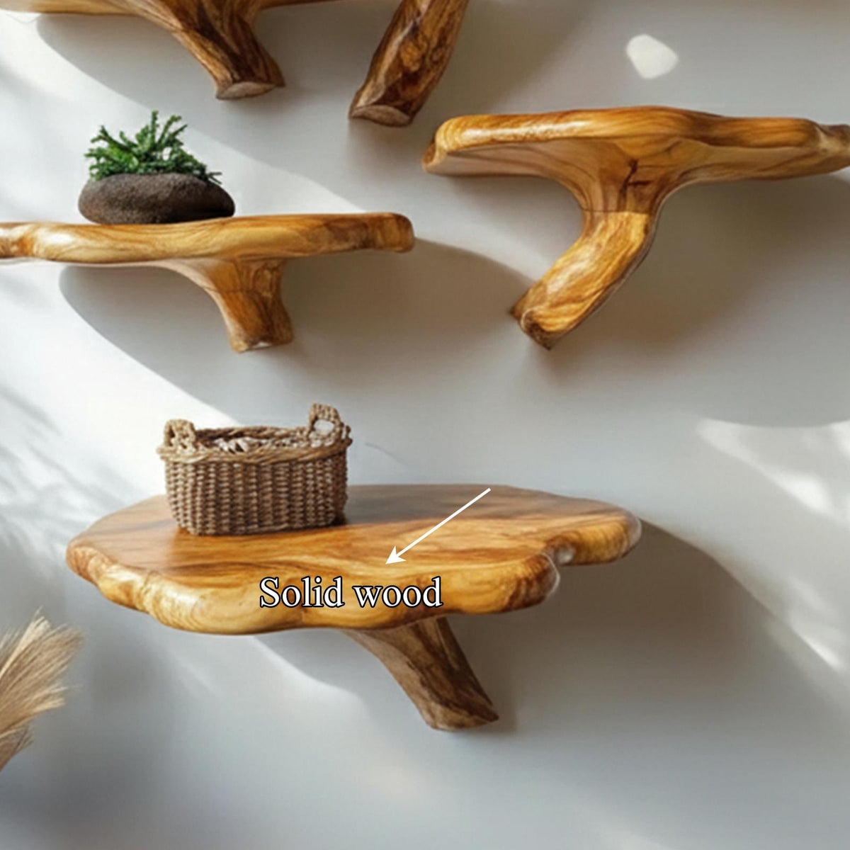 Mid-Century Modern Halloween Floating Shelf, Rustic Wooden Tree Branch Wall Shelf, Spooky Gothic Home Decoration