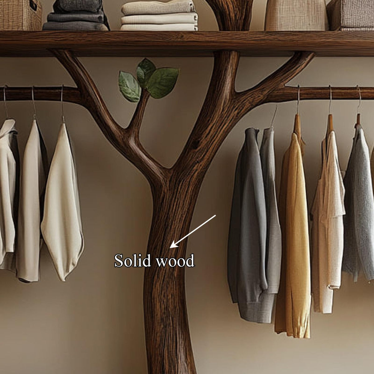 Minimalist Solid Wood Tree Wardrobe Rack Modern Look Bedroom