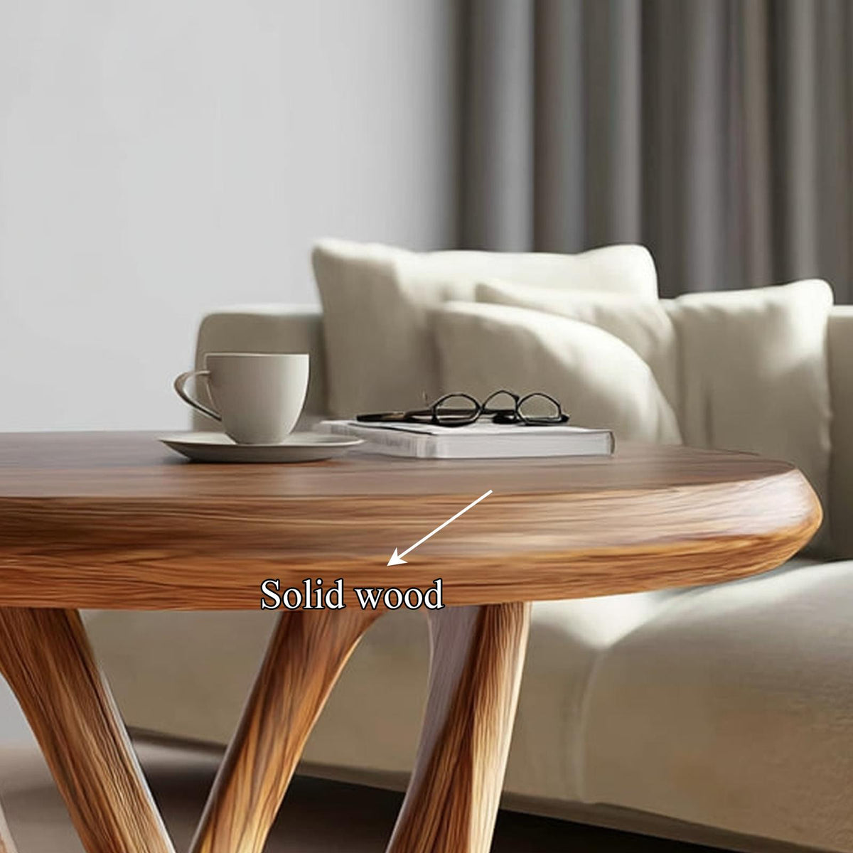 Mid Century Organic Round Table, Solid Wood Sculptural Coffee Table Centerpiece for Living Room, Den, Dining Room