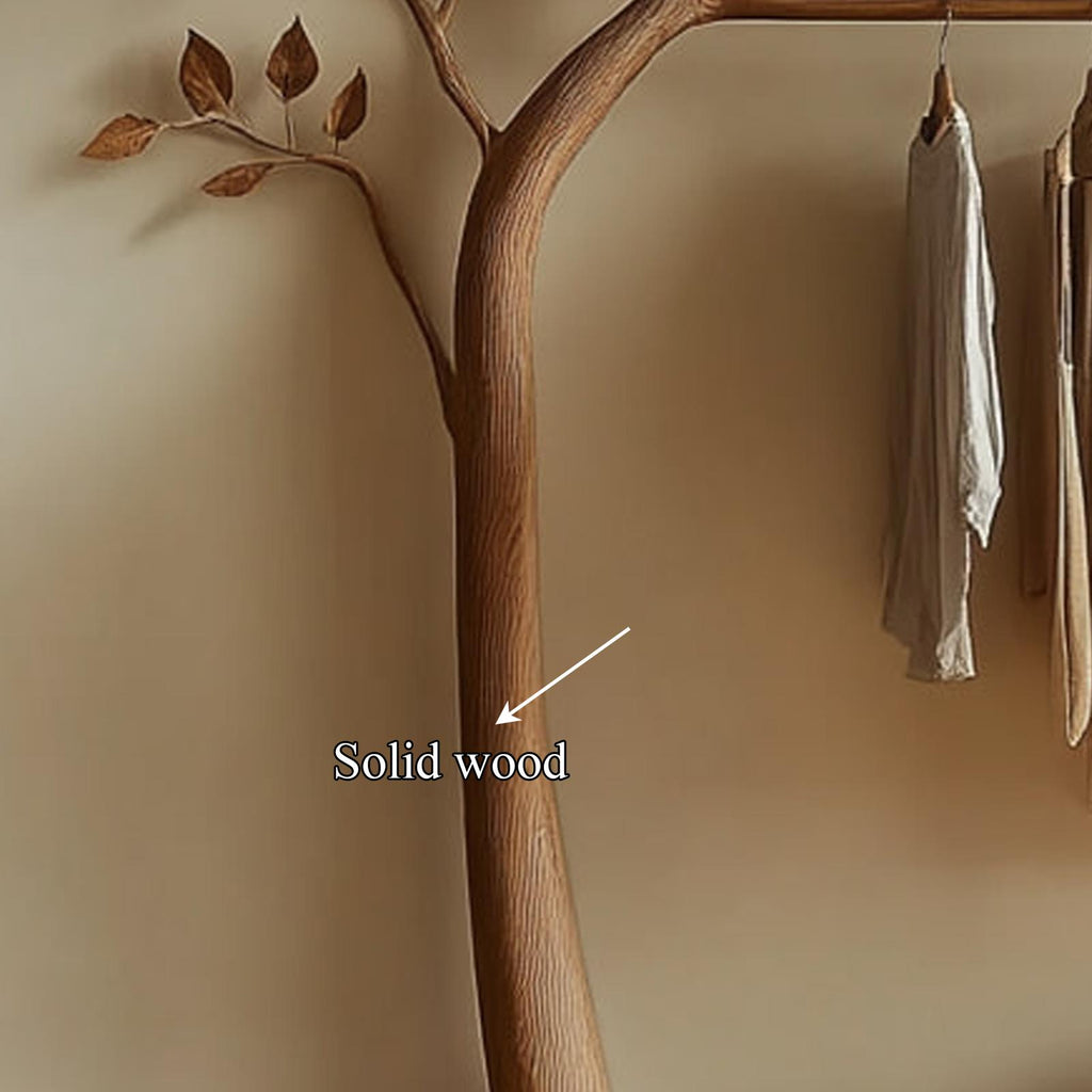 Rustic Tree Clothes Rack Solid Wood Bedroom Organizer