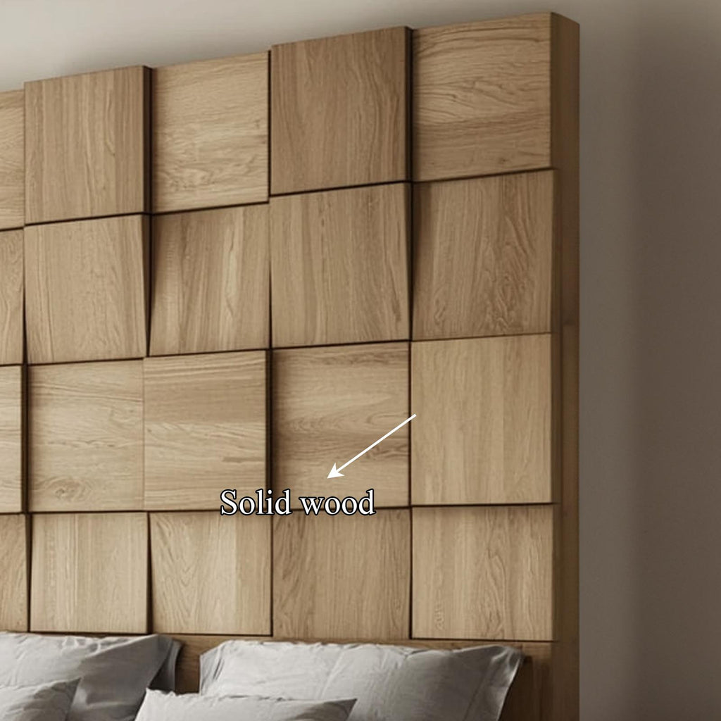 Rustic Organic Wooden Panel Headboard Solid Wood Bedroom Interior Architectural Wall Feature SINLKIDH008D
