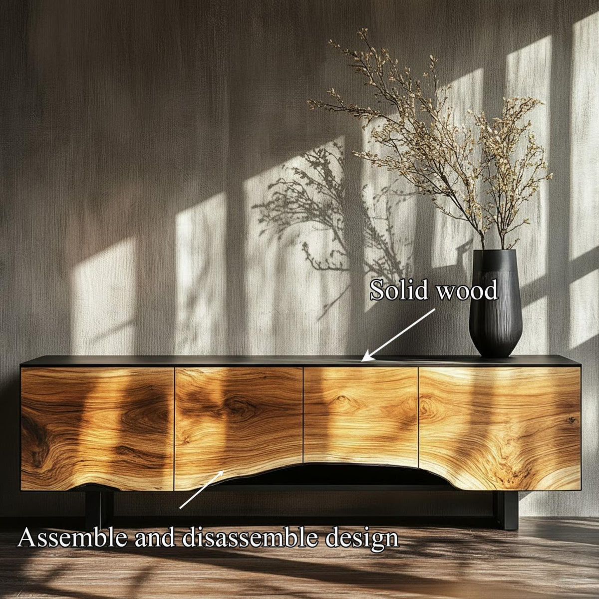 Spry Interior Mid Century Solid Wood Sideboard, Handcrafted Storage Cabinet Credenza TV Stand Console for Living Room, SINLKISC308