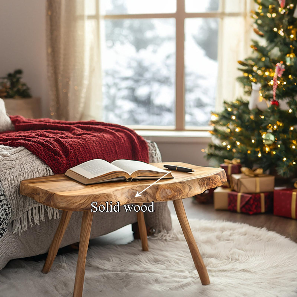 Rustic Live Edge Bedside Table, Solid Wood Bedroom Nightstand & Modern Living Room Side Accent Table